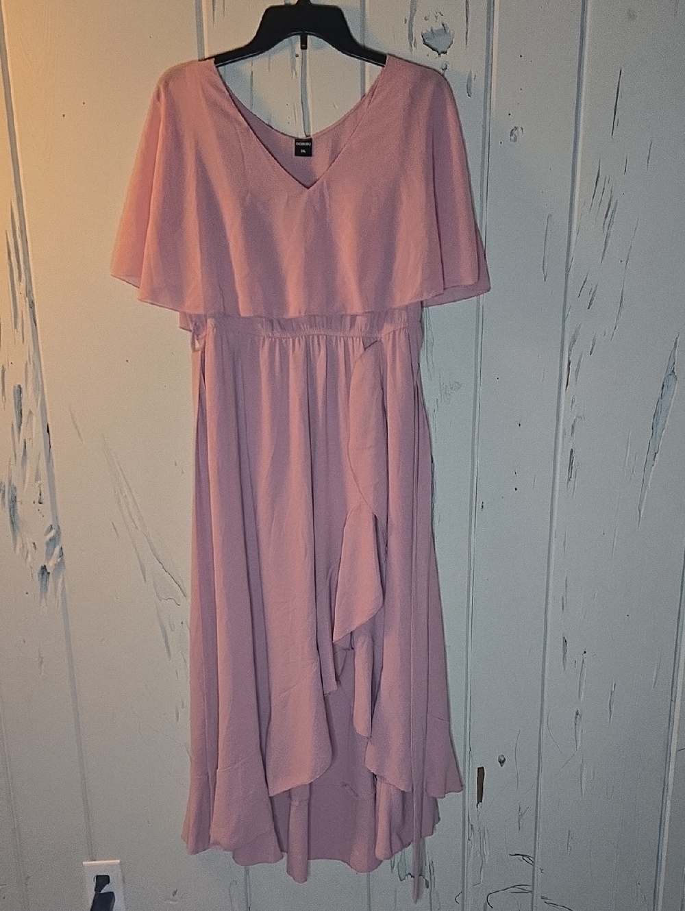 Women’s Pink V-Neck Layered Midi Dress